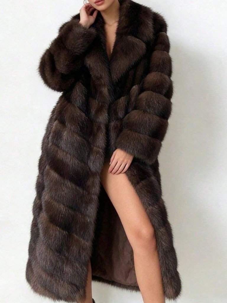 Brown Elegant Women's Elegant Faux Fur Teddy Coat